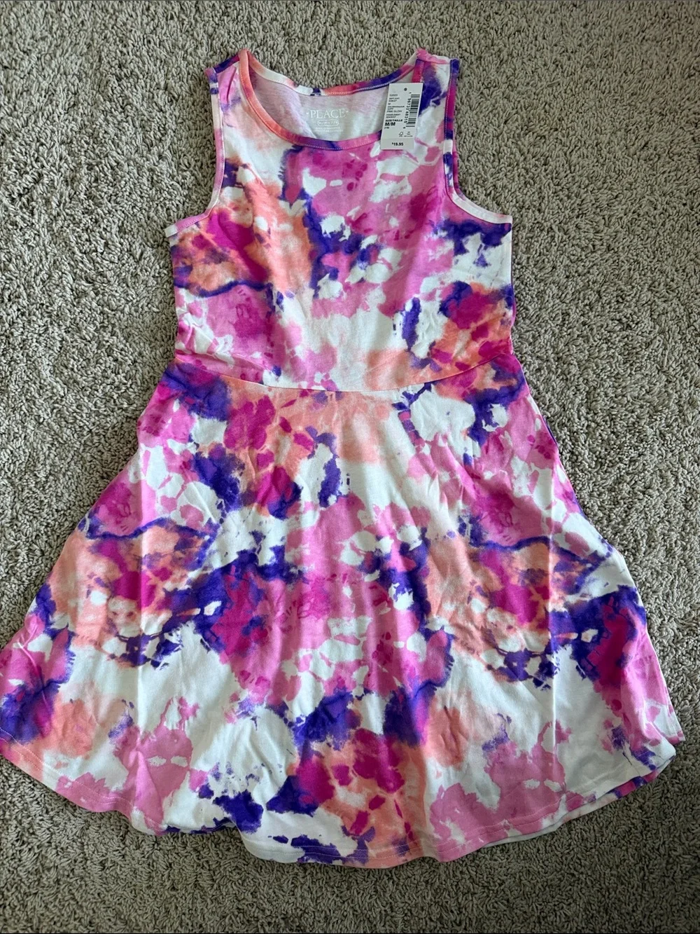 NWT Children's Place girls size M Pink Purple Peach Tie-Dye Sleeveless Dress